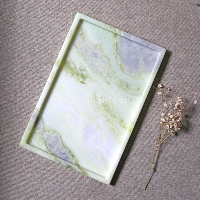 Future stone Real Luxurious Natural Marble Vanity Tray Genuine Marble Storage Tray for Home Decor Stone Tray for Bathroom/Kitchen/Vanity/Dresser,Plate Holder for Tissues, Candles, Towel - Image 3
